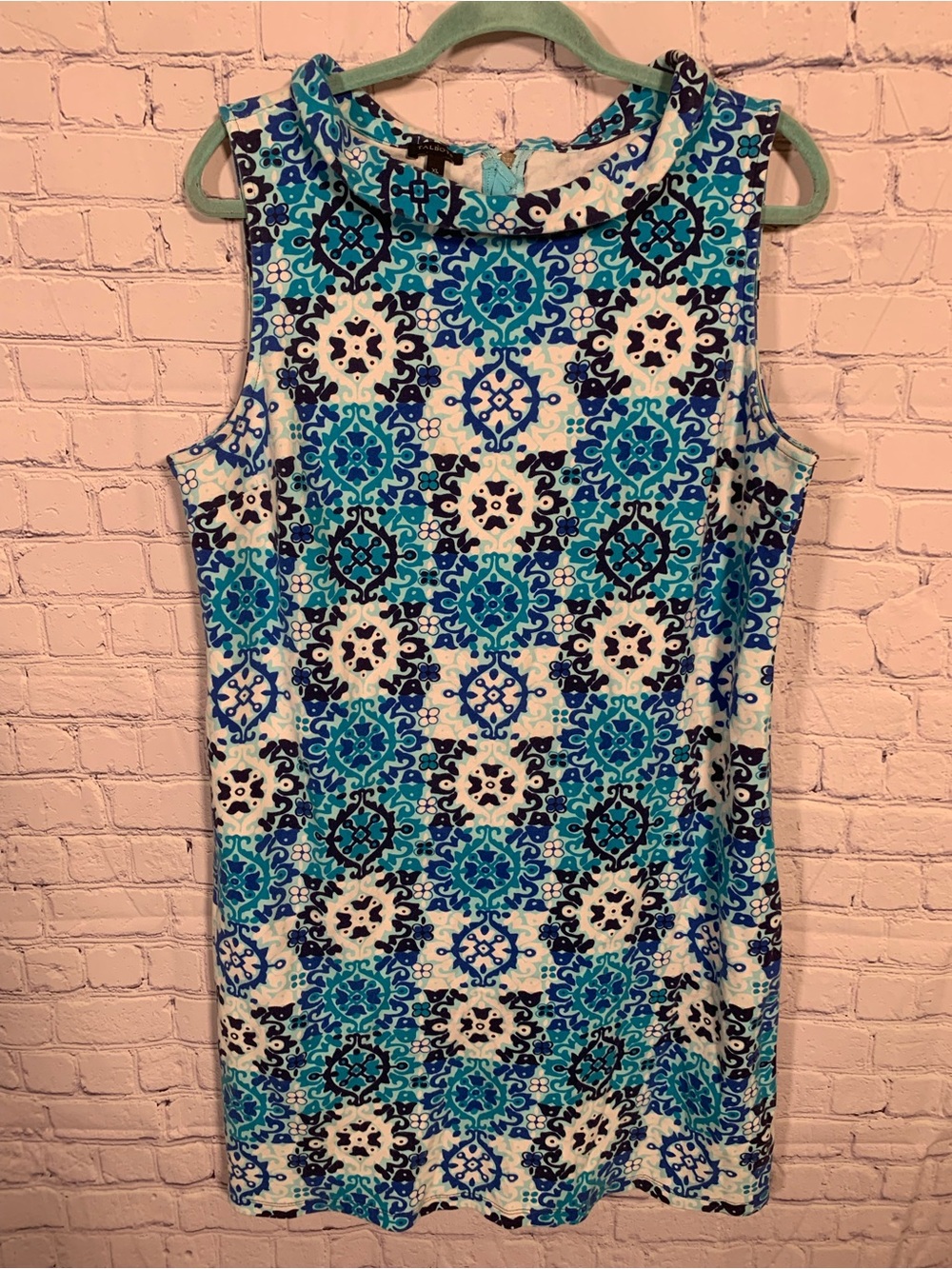 Talbots Womens Sleeveless Printed Blue Mini Dress Size XL Preppy Business Casual